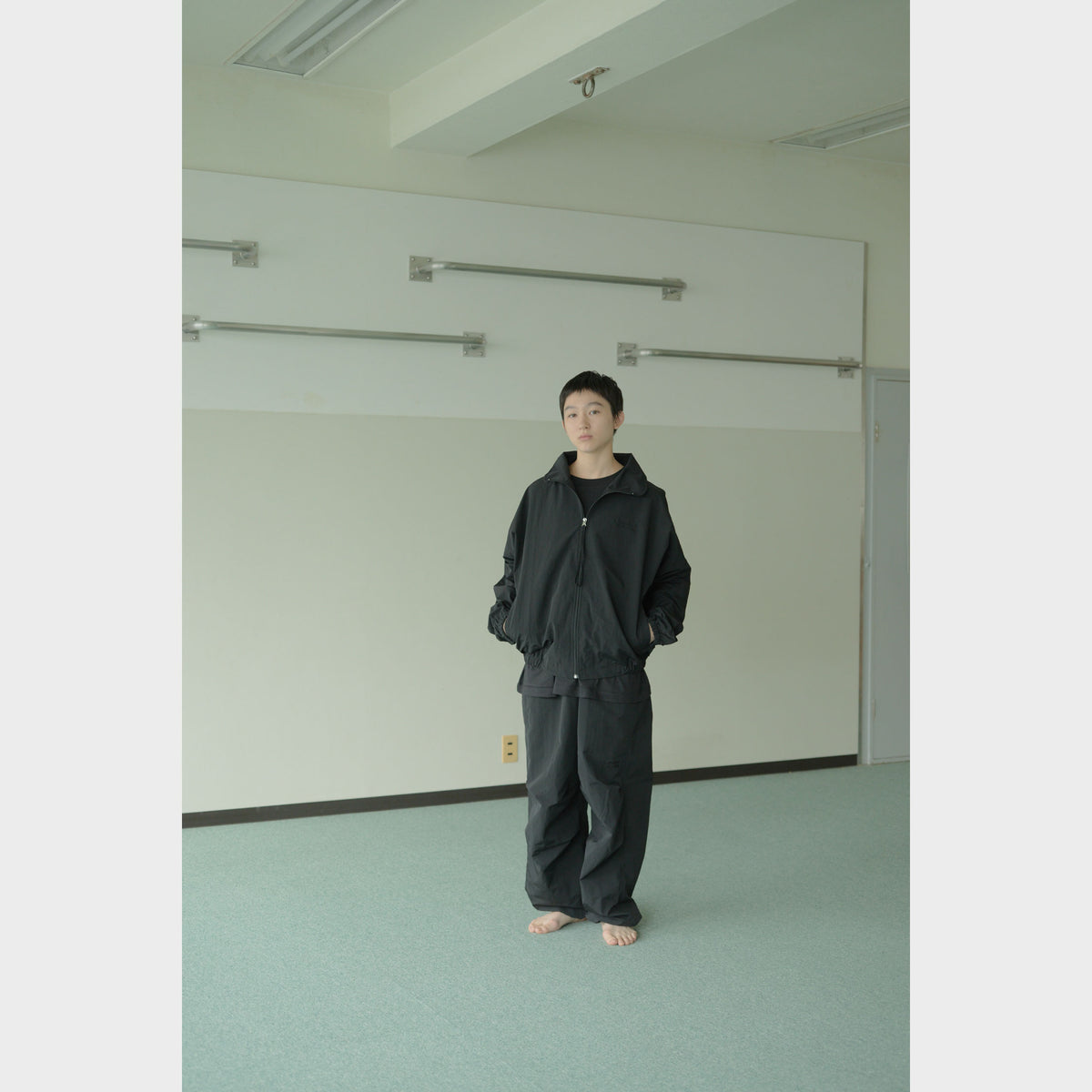 NYLON TRACK BLOUSON “MINDFULNESS SWIMMING” ー BLK