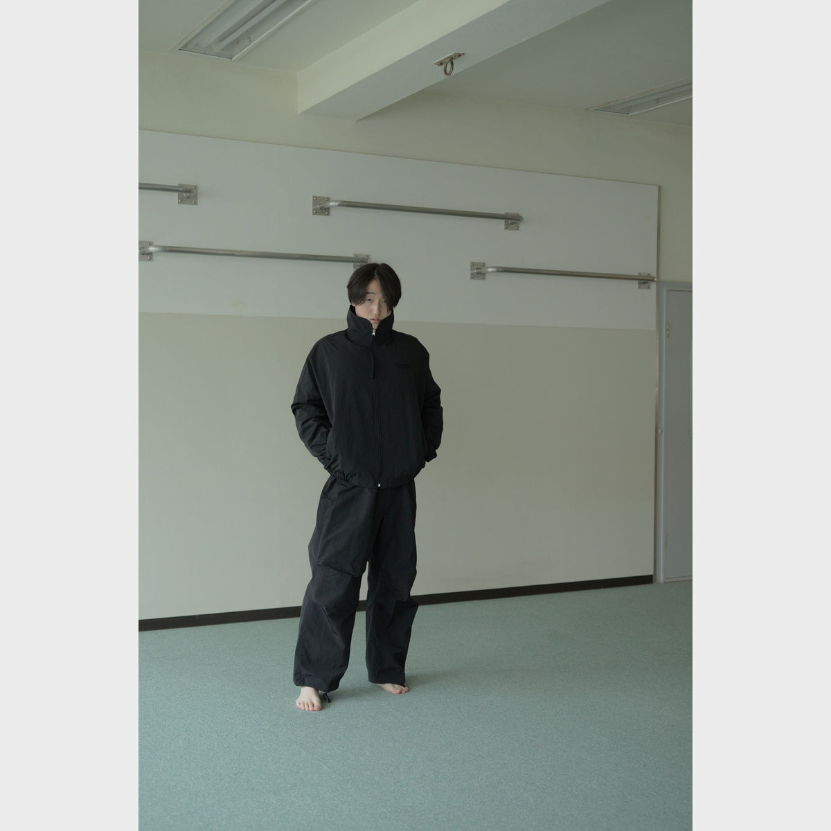 NYLON TRACK BLOUSON “MINDFULNESS SWIMMING” ー BLK