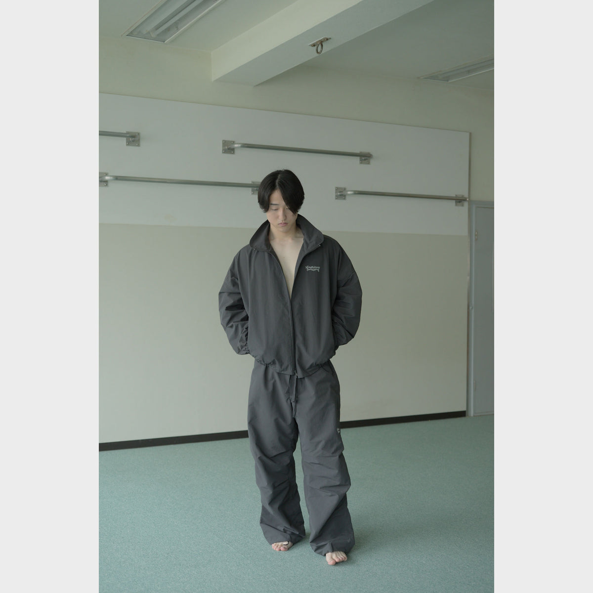 NYLON TRACK BLOUSON “MINDFULNESS SWIMMING” ー GRY
