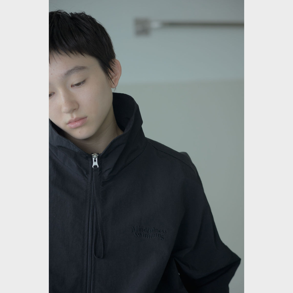 NYLON TRACK BLOUSON “MINDFULNESS SWIMMING” ー BLK