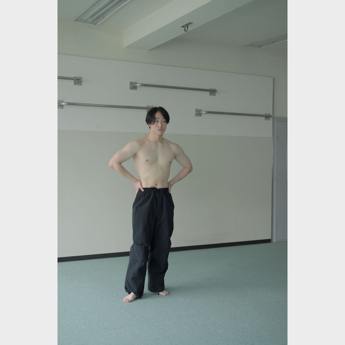 NYLON TRACK TROUSERS “MINDFULNESS SWIMMING” ー BLK